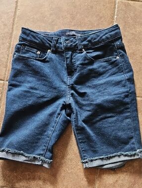 Calvin Klein Jeans Girl's Dark Indigo Frayed Hem Denim Shorts